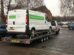 ENDE has just transported a van by trailer from Gloucester, Gloucestershire to Cam, Gloucestershire.