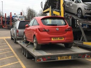Ende Ltd has just transported a Vauxhall Corsa bought at an auction by trailer from Corby, Northamptonshire and safely delivered it to Taunton, Somerset.