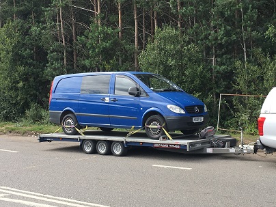 ENDE- the transport by trailer experts, has just transported a van by trailer from Camberley, Surrey to Leicester.