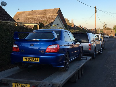 ENDE- the transport by trailer experts, has just transported a Subaru Impreza WRX car by trailer from Henley on Thames, Surrey to Essex.
